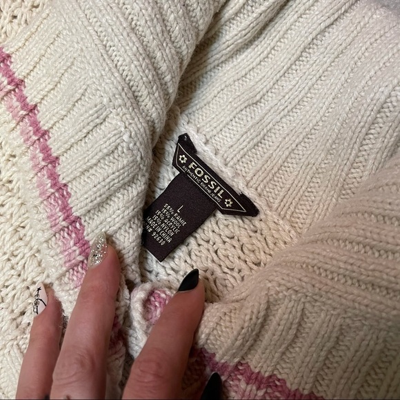 Vintage Fossil Cream Knitted Button Up Cardigan Sweater - Picture 5 of 6